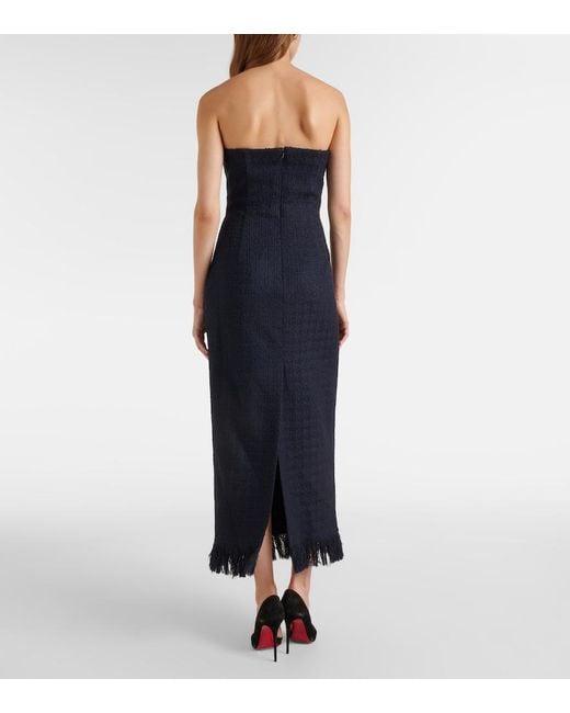 Oscar de la Renta Blue Tweed Wool And Mohair-Blend Bustier Dress