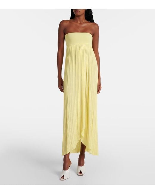 Alaïa Yellow Pleated Bustier Dress