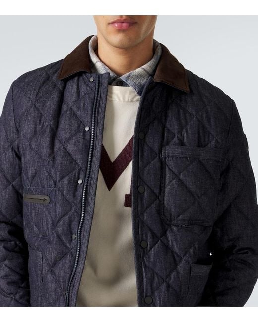 Moncler Blue Quilted Denim Down Jacket for men