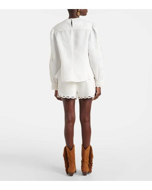 Isabel Marant White Bluse Valmira Aus Leinen Und Baumwolle