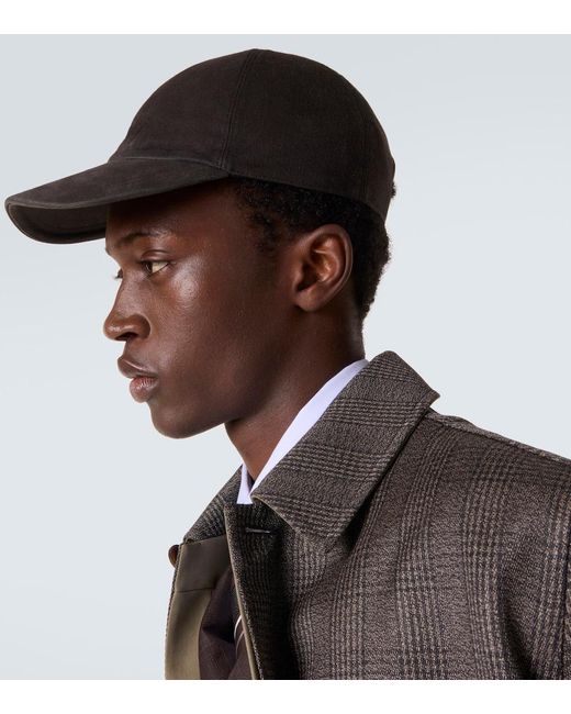 Brioni Black Cotton And Cashmere Baseball Cap for men