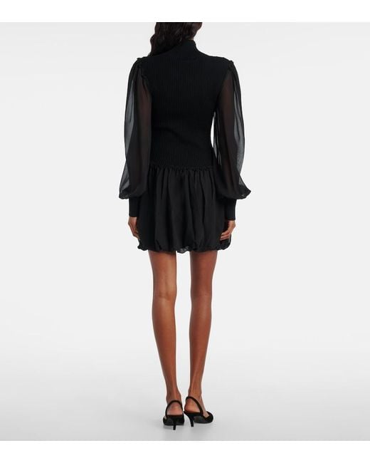 FRAME Black Ribbed-Knit Wool And Silk Minidress