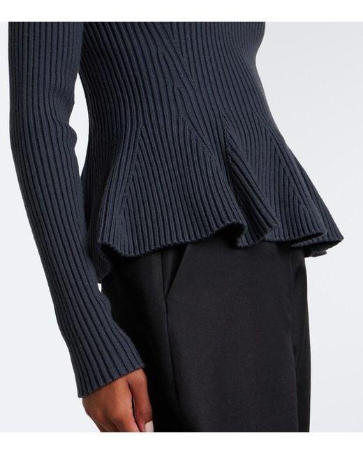 Alaïa Blue Peplum Wool-Blend Top