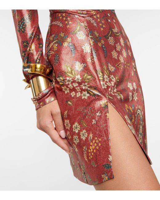 Etro Red Paisley High Neck Minidress