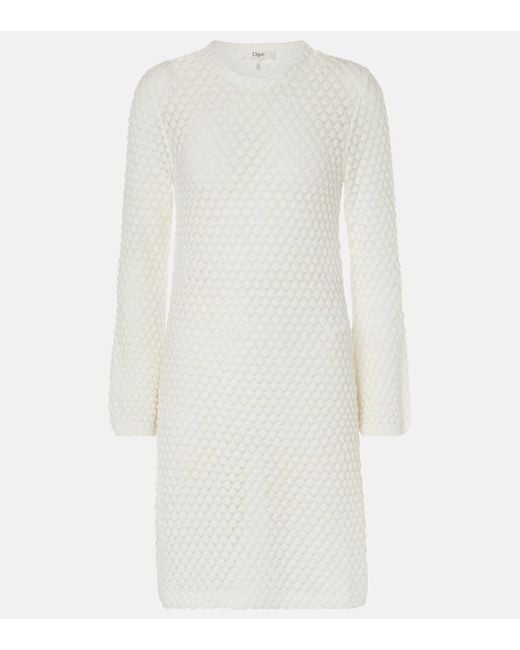 Chloé White Waffle-Knit Cotton Sweater Dress