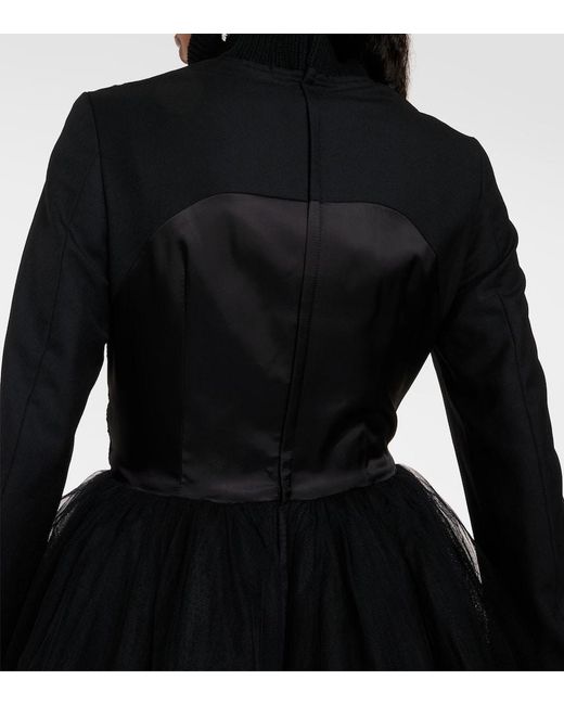 Vestido midi de mezcla de lana y tul Noir Kei Ninomiya de color Black