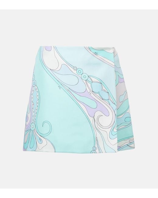 Emilio Pucci Blue Orchidee Silk Twill Miniskirt