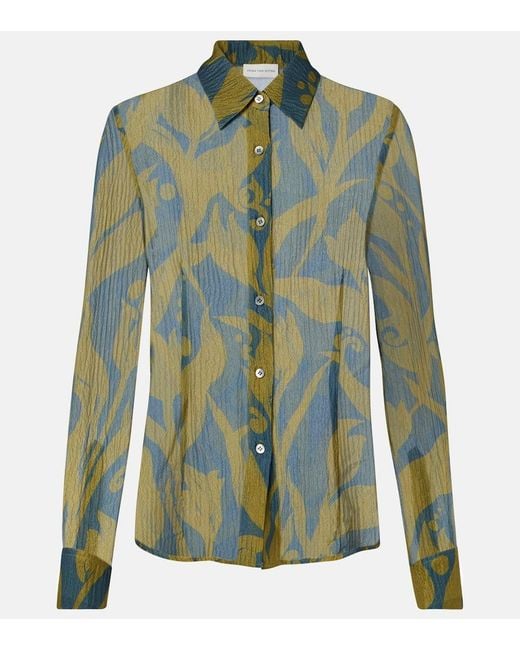 Dries Van Noten Green Printed Silk Shirt