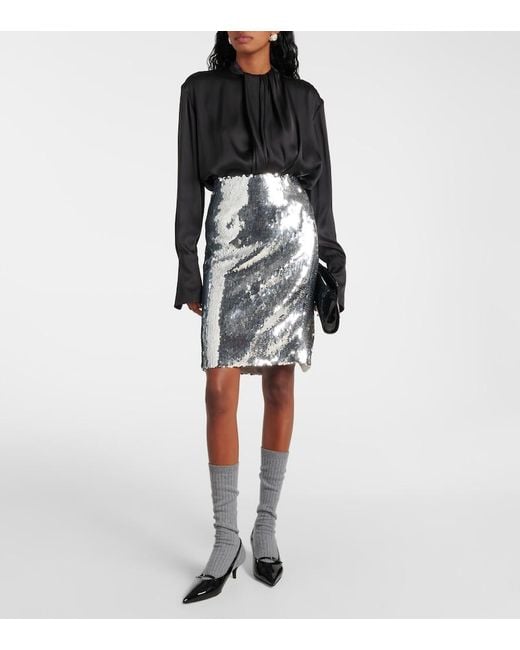 Magda Butrym Gray Sequined Midi Skirt