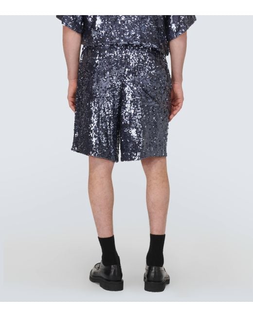 Dries Van Noten Blue Sequined Shorts for men