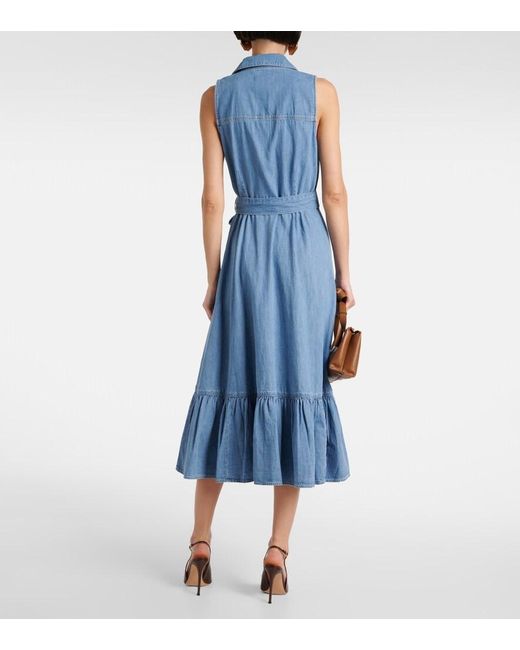 Veronica Beard Blue Edwina Belted Denim Midi Dress