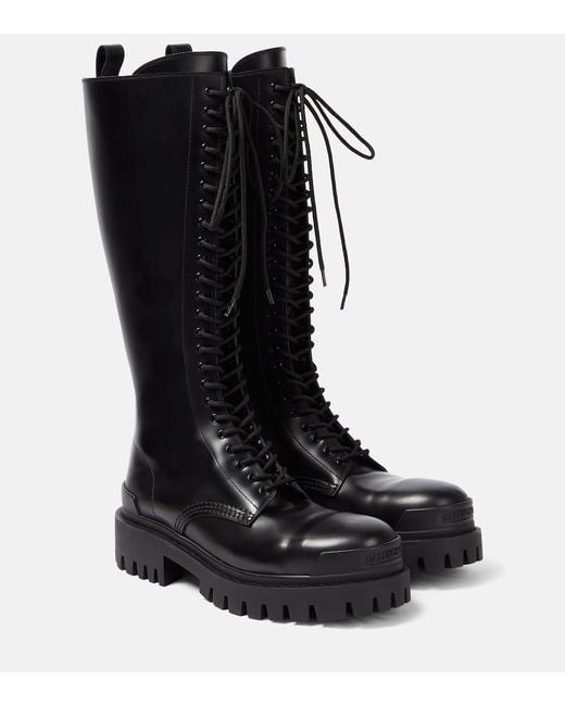 Balenciaga Black Strike Lace-Up Leather Boots