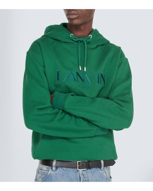 Lanvin Green Logo Cotton Jersey Hoodie for men