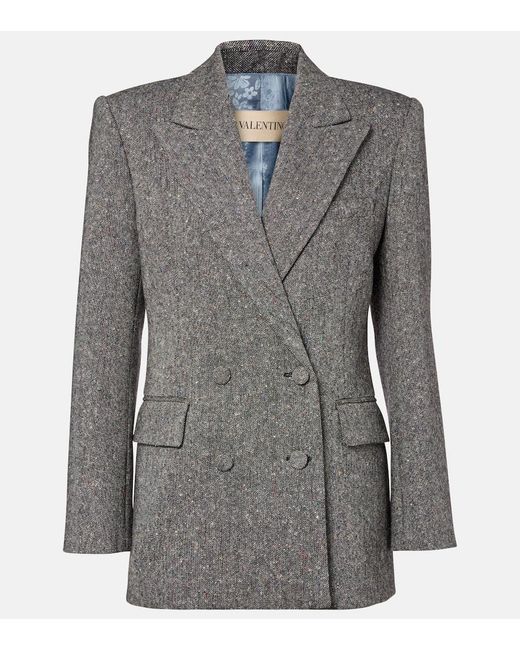 Valentino Gray Double-Breasted Wool-Blend Blazer