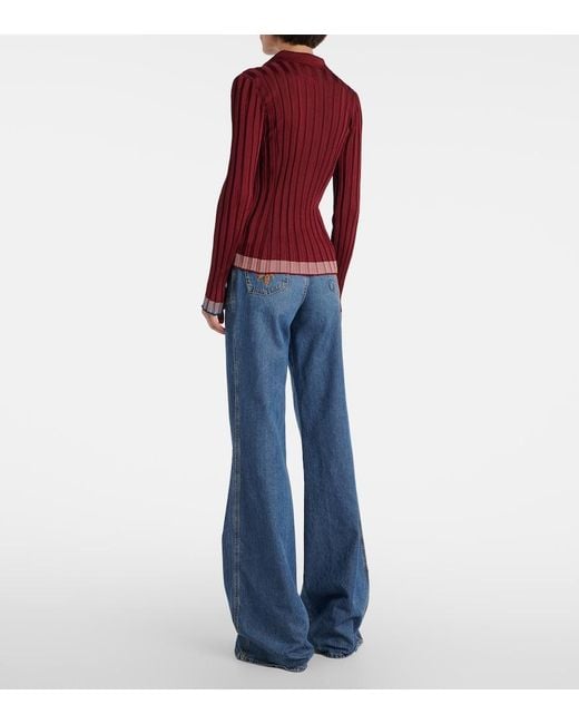 Etro Red Ribbed-Knit Polo Sweater