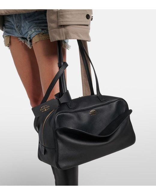 Balenciaga Black Carrie Medium Leather Bowling Bag