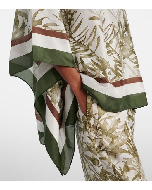 Brunello Cucinelli Green Printed Silk Kaftan