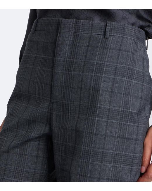 Gucci Gray Checked Wool Straight Pants