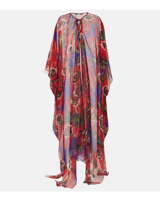 Dolce & Gabbana Red Anemone Silk Chiffon Kaftan