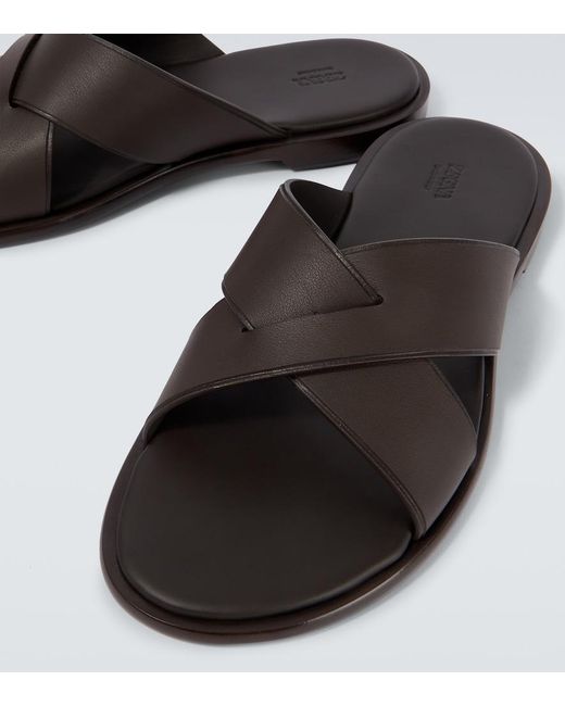 Zegna Brown Leather Sandals for men