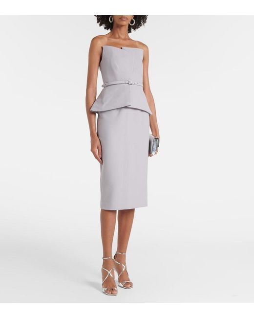Roland Mouret White Asymmetric Strapless Peplum Crepe Top
