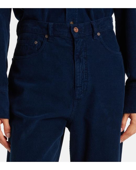Victoria Beckham Blue High-Rise Cotton Corduroy Straight Pants