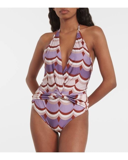 Adriana Degreas White Vintage Waves Printed Swimsuit