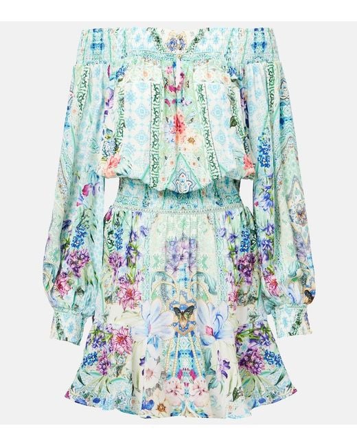 Camilla Blue Crystal-Embellished Silk Minidress