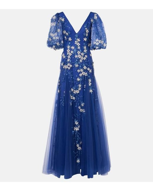 Vestido De Fiesta De Tul Con Aplique Costarellos de color Blue