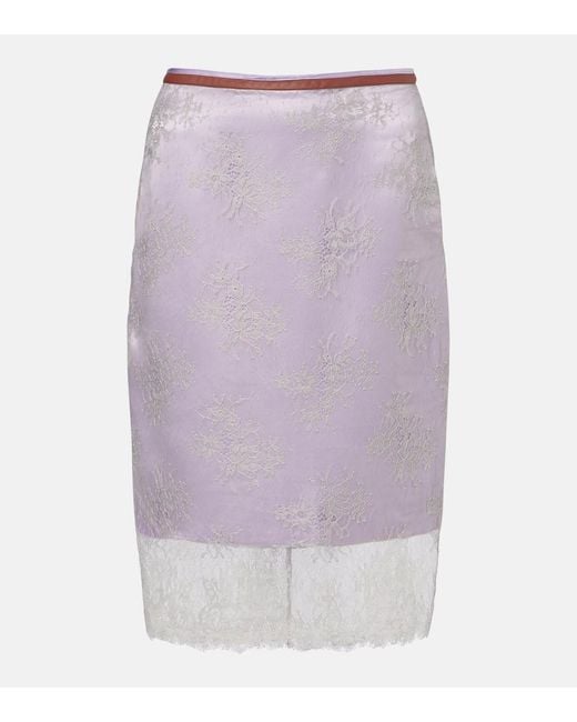 JACQUES WEI Purple Embroidered Leather-Trimmed Lace Midi Skirt