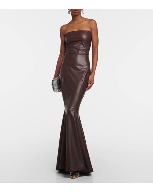 Norma Kamali Brown Strapless Faux Leather Fishtail Gown