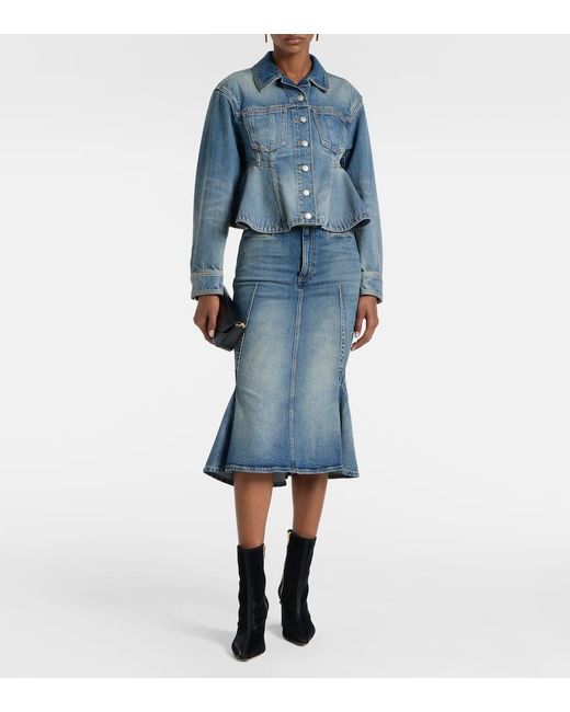 Falda Midi De Denim Alexander McQueen de color Blue