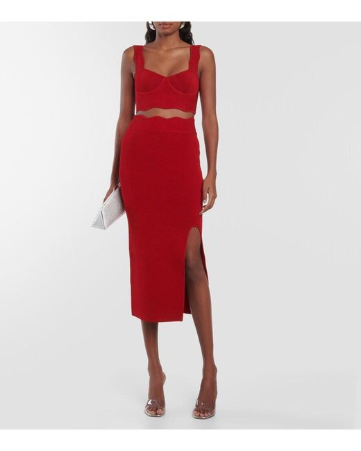 Galvan Red Delia Scalloped Midi Skirt