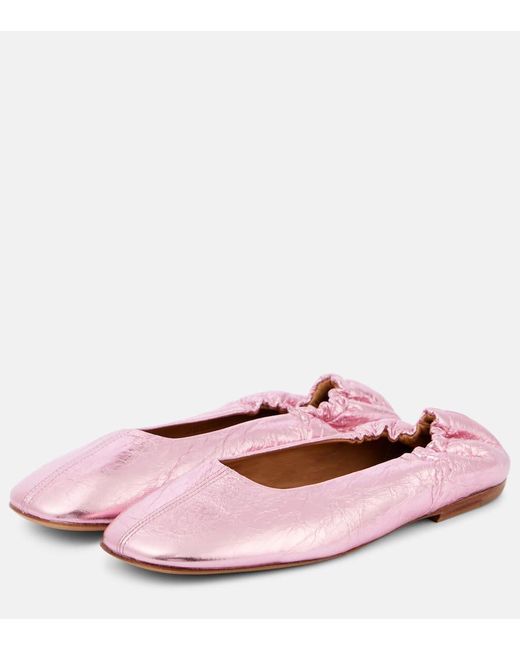 Dries Van Noten Pink Metallic Leather Ballet Flats