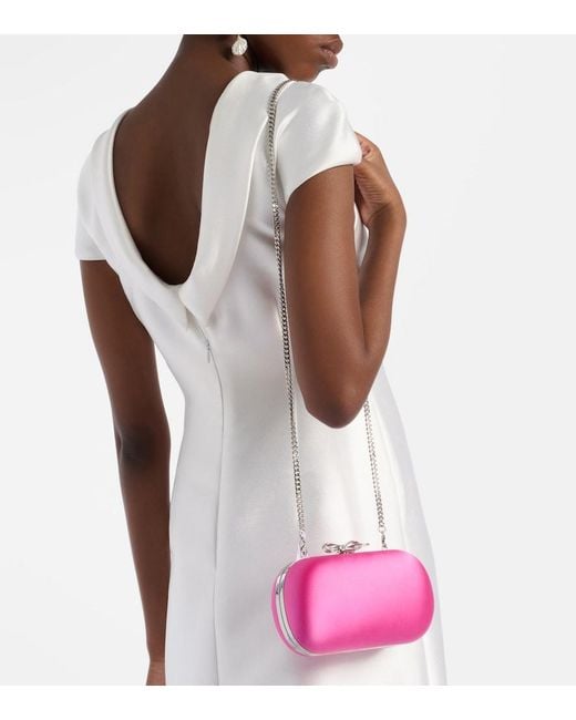 Self-Portrait Pink Bow Embellished Satin Clutch