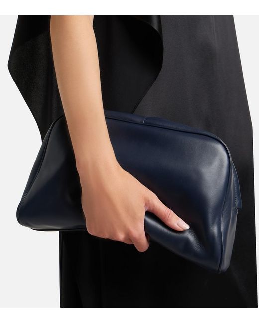 The Row Blue Leila Small Leather Clutch