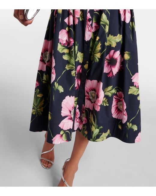 Oscar de la Renta Multicolor Floral Cotton-Blend Midi Dress
