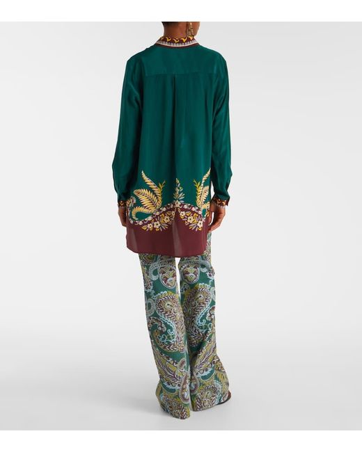Etro Green Bedrucktes Oversize-Hemd Aus Seide