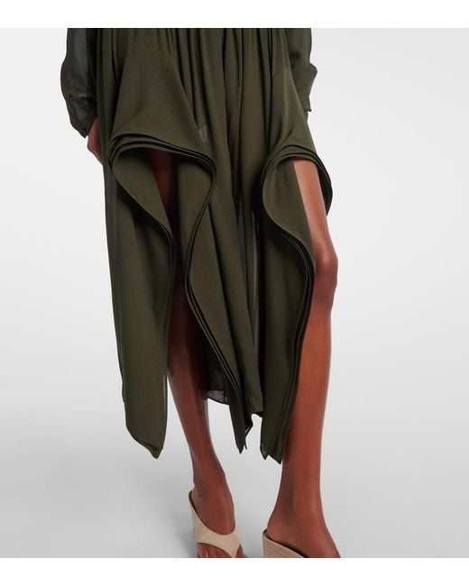 Alaïa Green Ruffled Georgette Wide-Leg Pants
