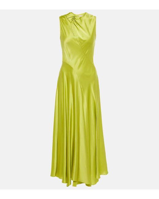 Roksanda Green Alma Gathered Silk Satin Midi Dress