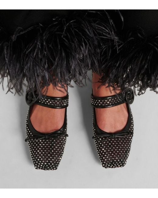 Christian Louboutin Black Mamastrapitina Crystal-Embellished Mesh And Leather Ballet Flats