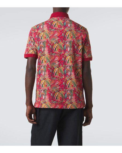 Etro Red Paisley Cotton Pique Polo Shirt for men