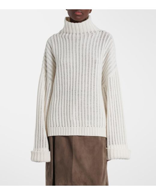 Brunello Cucinelli White Pullover Aus Rippstrick