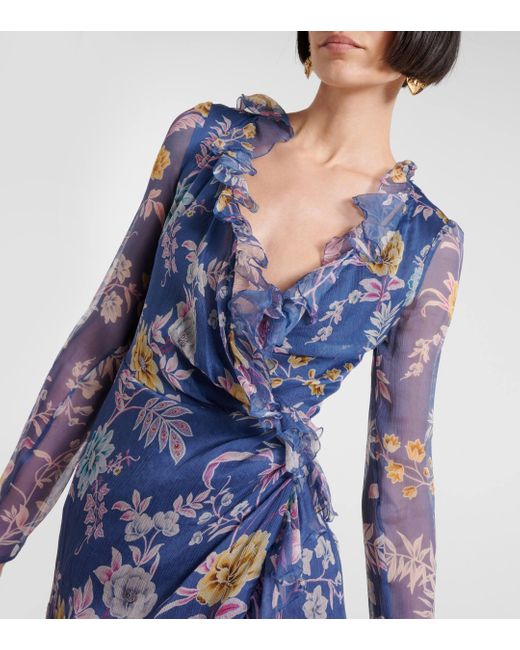 Etro Blue Floral Silk Wrap Dress