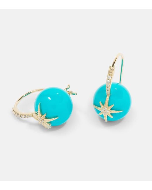 Sydney Evan Blue Starburst 14kt Gold Earrings With Turquoise And Diamonds