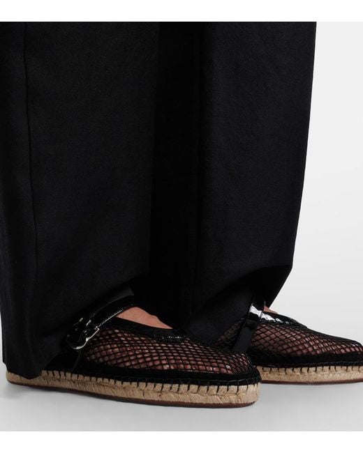 Alaïa Black Fishnet Leather-Trimmed Espadrilles