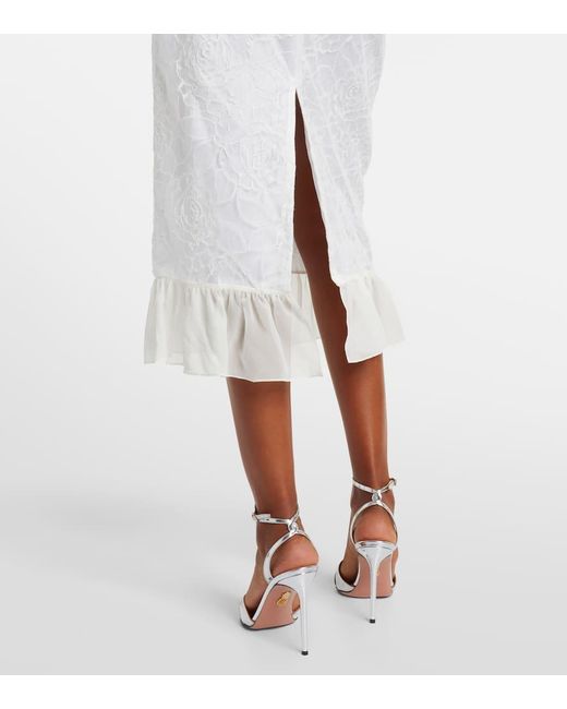 Alessandra Rich White Lace And Silk Georgette Bustier Dress