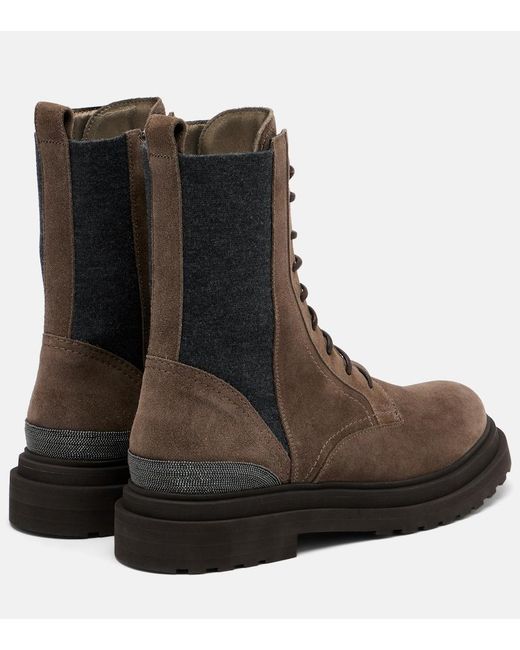 Brunello Cucinelli Brown Monili Suede Lace-Up Boots
