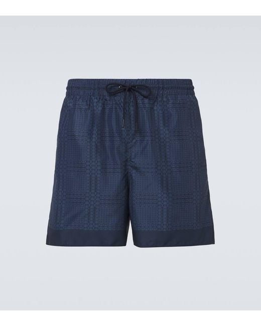 Gucci Blue Interlocking G Poplin Swim Trunks for men