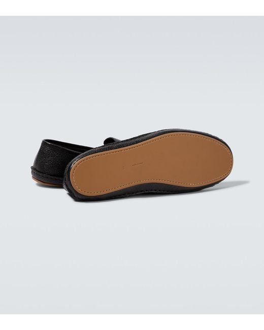 The Row Black Vasko Leather Slip-On Shoes for men